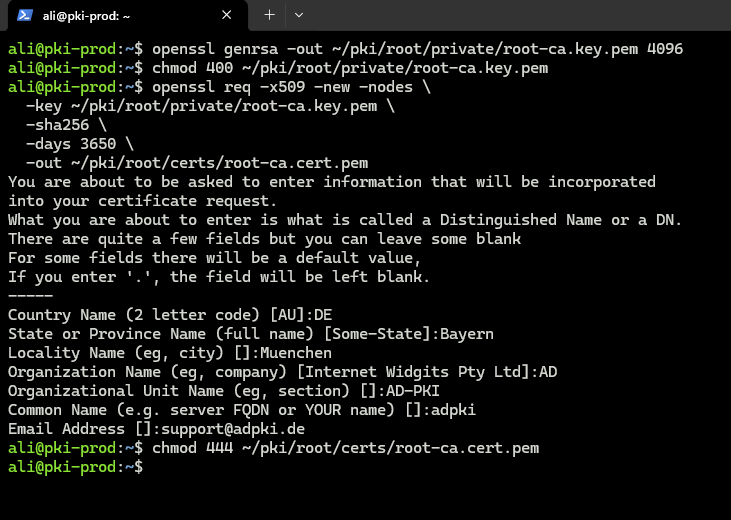 Root-Key und Root-Zertifikat erzeugen