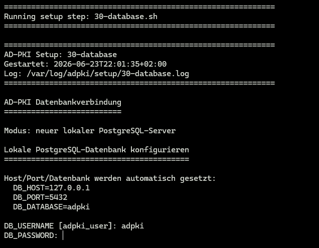 Zugangsdaten für die lokale PostgreSQL-Datenbank