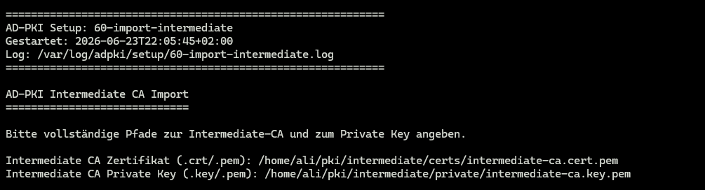 Pfade zum Intermediate-Zertifikat und Private Key